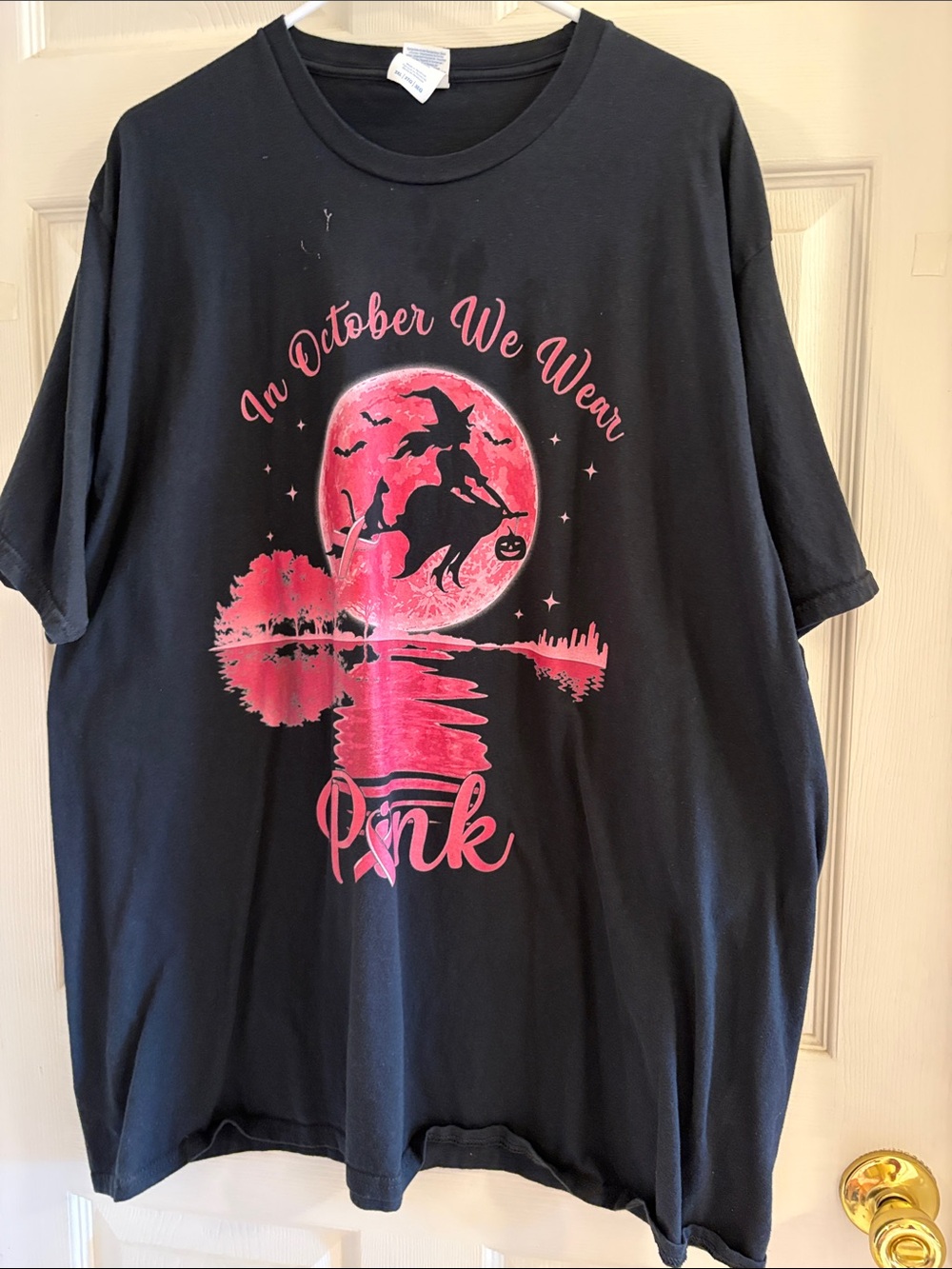 Black Graphic Halloween T‑Shirt - Pink Moon Design Breast Cancer